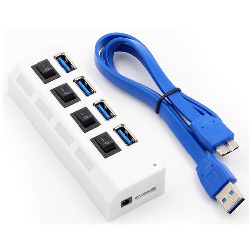 USB-концентратор HRS A29 (разветвитель HUB) на 4 порта с выключателем (50 см) (USB 3.0 - AM/MicroBM) (Белый)