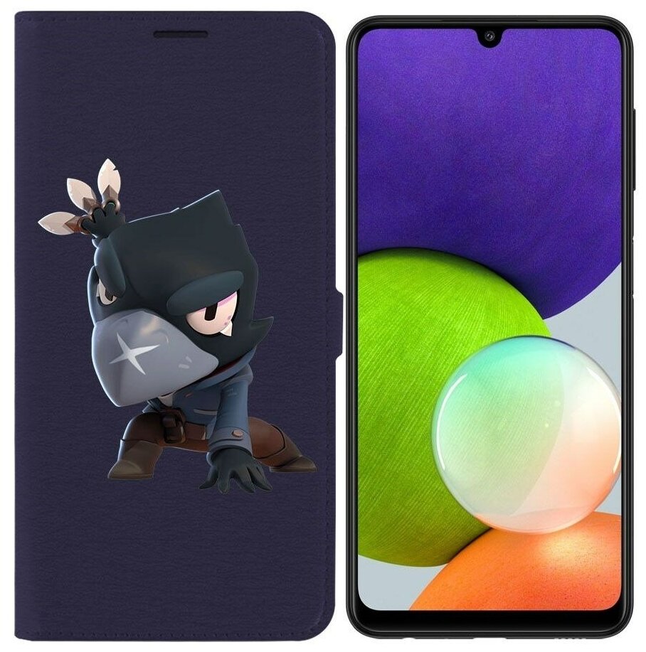 Чехол книжка Krutoff Эко Book для Samsung Galaxy A22 4G (A225) Brawl Stars-Ворон (синий)