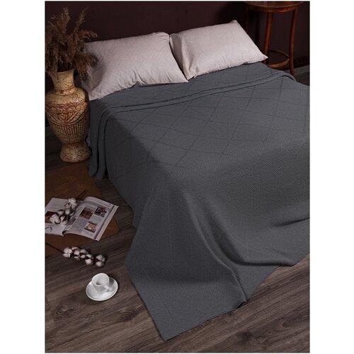 Плед вязаный, Warm Whiff, R-20, зеленый, 180х220, хлопок, покрывало для подростка, одеяло хлопковое, на диван, большой, тонкий, натуральный