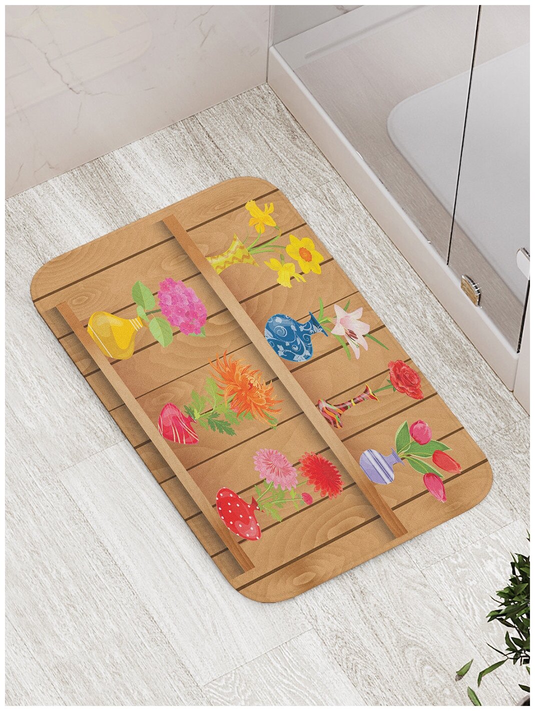 Коврик JoyArty противоскользящий "Ухоженные цветы" для ванной, сауны, бассейна, 77х52 см