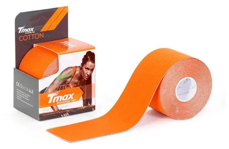 Кинезиотейп Tmax Extra Sticky оранжевый, кинезио тейп для тела, тейп спортивный, 5см*5м