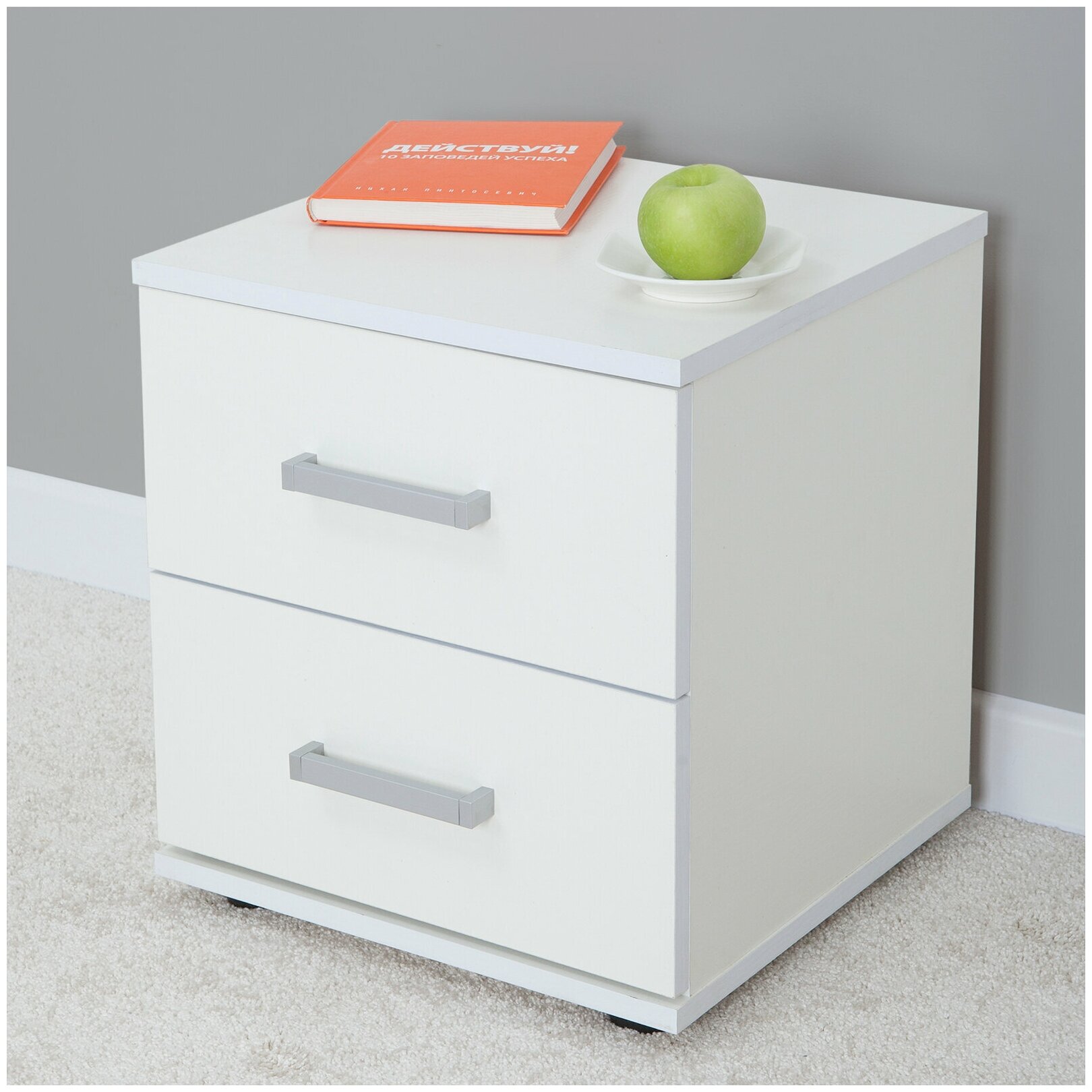 Тумба прикроватная Ультра Белое тиснение 2 ящика 400х445х386