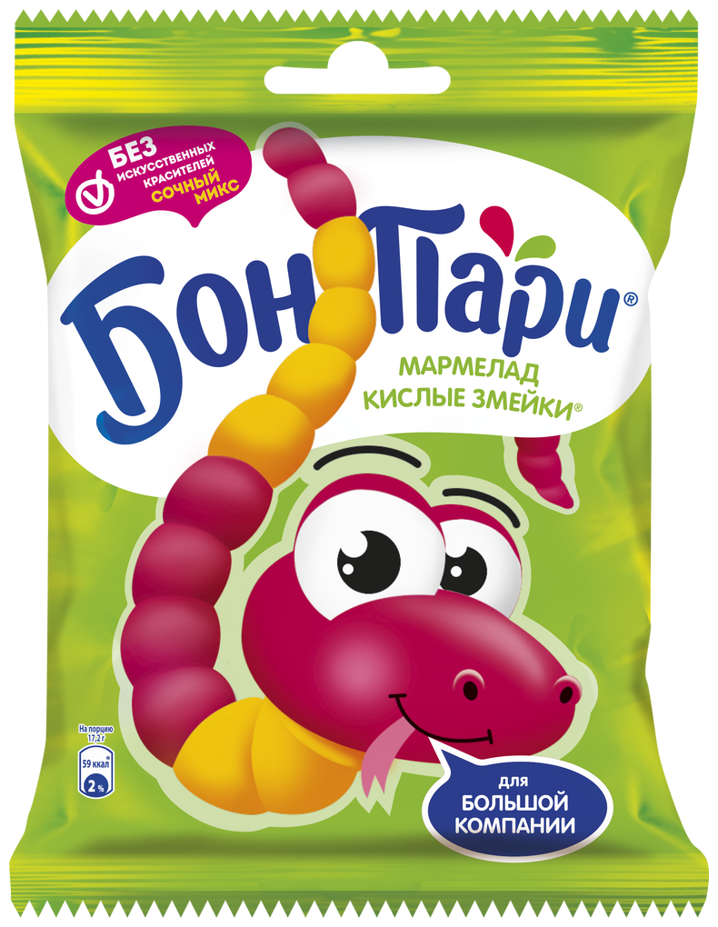 Мармелад Бон Пари жевательный Кислые Змейки со вкусом фруктов 120г Nestle - фото №1