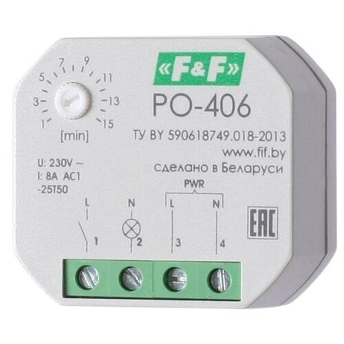 Реле времени PO-406 (задержка выкл. /управ. контактом 230В 8А 1НО IP20 монтаж в коробку d-60мм) F&F EA02.001.019, 1шт