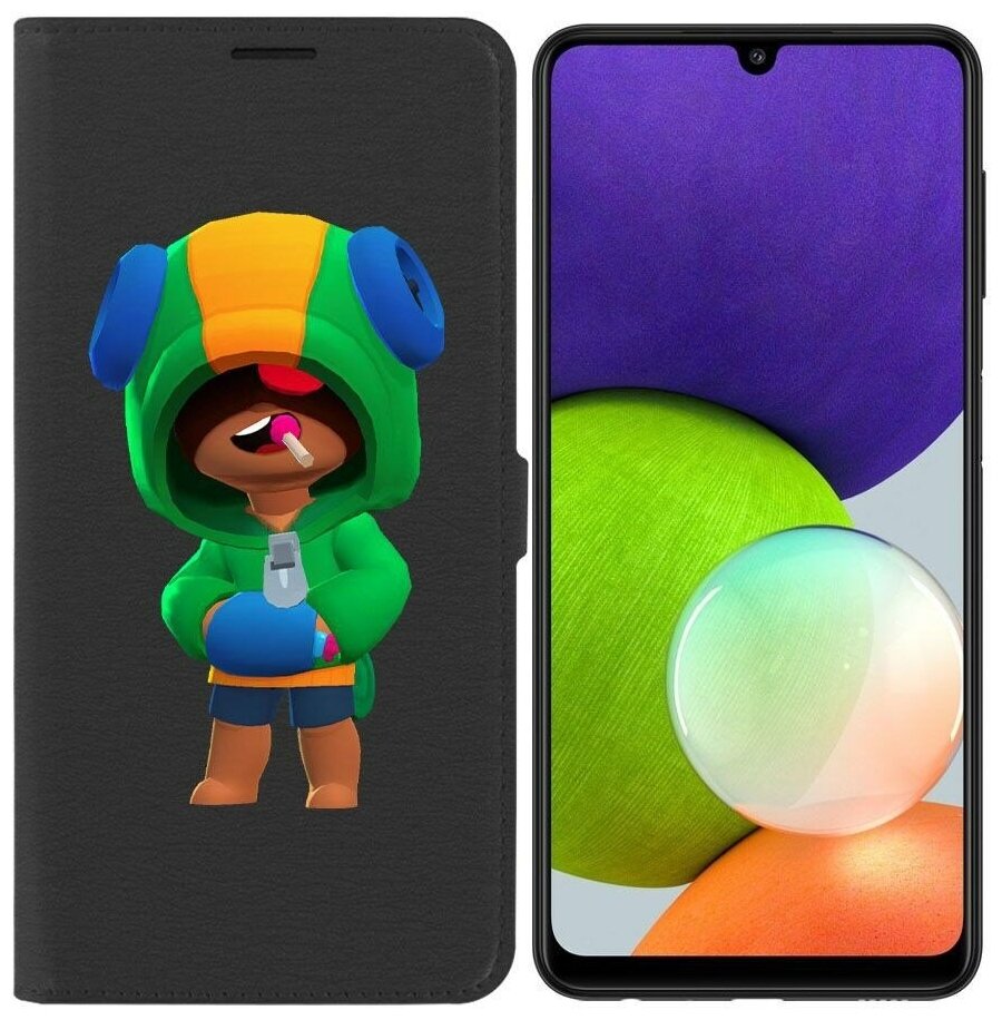 Чехол книжка Krutoff Эко Book для Samsung Galaxy A22 4G (A225) Brawl Stars-Леон (черный)