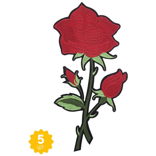 Аппликация вышитая термоклеевая Роза красная (5 шт) вышивка бисером мартовские шкоды 0165 б 28x19 см см