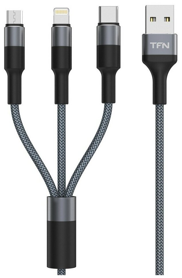 Кабель TFN 3in1 USB - Lightning/Type-C/Micro-USB 2.4A 1.2m Graphite (CFZ3IN1GR)