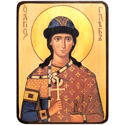 Икона Глеб, князь на желтом фоне, размер 14 х 19 см