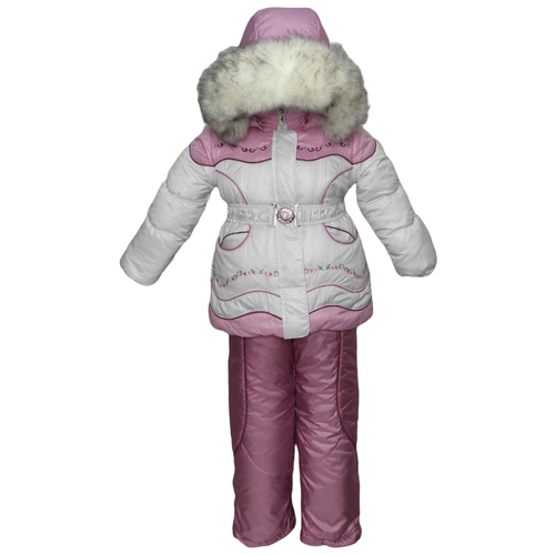 фото Комплект с полукомбинезоном lapland, демисезон/зима, капюшон, карманы, подтяжки, пояс на резинке, размер 104, розовый, белый