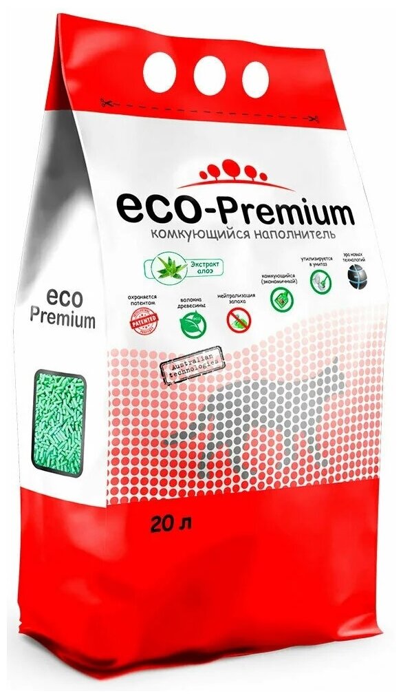 Наполнитель для кошачьих туалетов Eco Premium Алоэ древесный комкующийся с ароматом Алое 7,6 кг 20 л