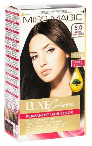 Miss Magic Luxe Colors Стойкая краска для волос  c экстрактом крапивы, витамином F и кератином, 5.0 натуральный светло-коричневый, 108 мл