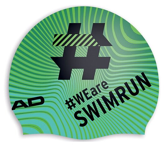Шапочка для плавания HEAD HASHTAG We are swimrun, Цвет - зеленый; Материал - Силикон 100%