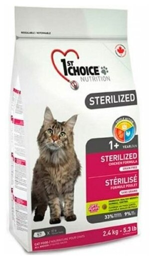 Корм 1st Choice Grain Free Sterilized для стерилизованных кошек, курица с бататом, 5 кг - фотография № 3