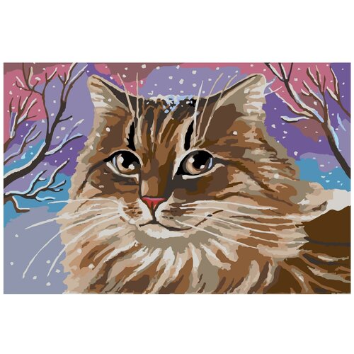 Картина по номерам, Живопись по номерам, 80 x 120, A278, кот, животное, снег, зима, пейзаж, вечер