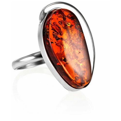 фото Amberholl кольцо из серебра 925 пробы со вставкой из натурального янтаря коньячного цвета «лагуна»