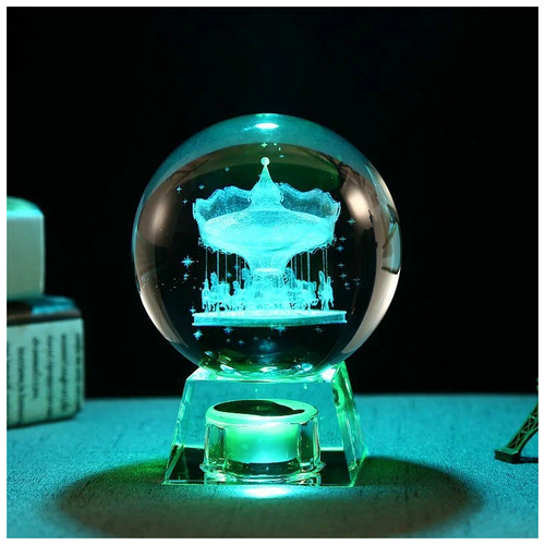 Хрустальный шар большой (диаметр 7 см), 3D светильник настольный 