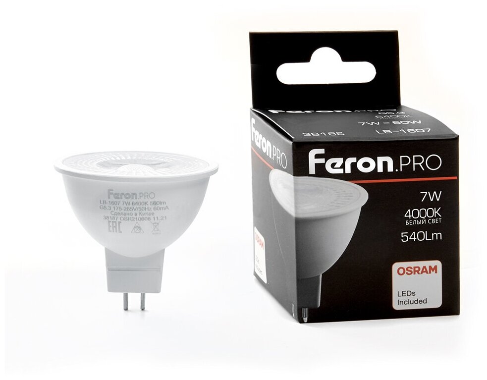 Feron.PRO Лампа светодиодная LB-1607 G5.3 7W 4000K, 38186