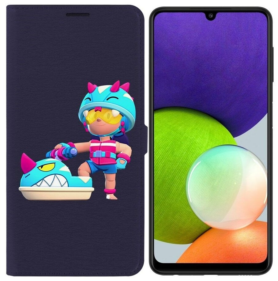 Чехол книжка Krutoff Эко Book для Samsung Galaxy M22 (M225) Brawl Stars-Аквабайкер Джеки (синий)