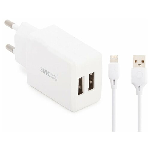 СЗУ с 2 USB выходами WK Suda Series Charger WP-U60i 2,4A + кабель Apple 8 pin (белое) сетевое зу morechoice 2usb 2 4a для lightning 8 pin nc22i white