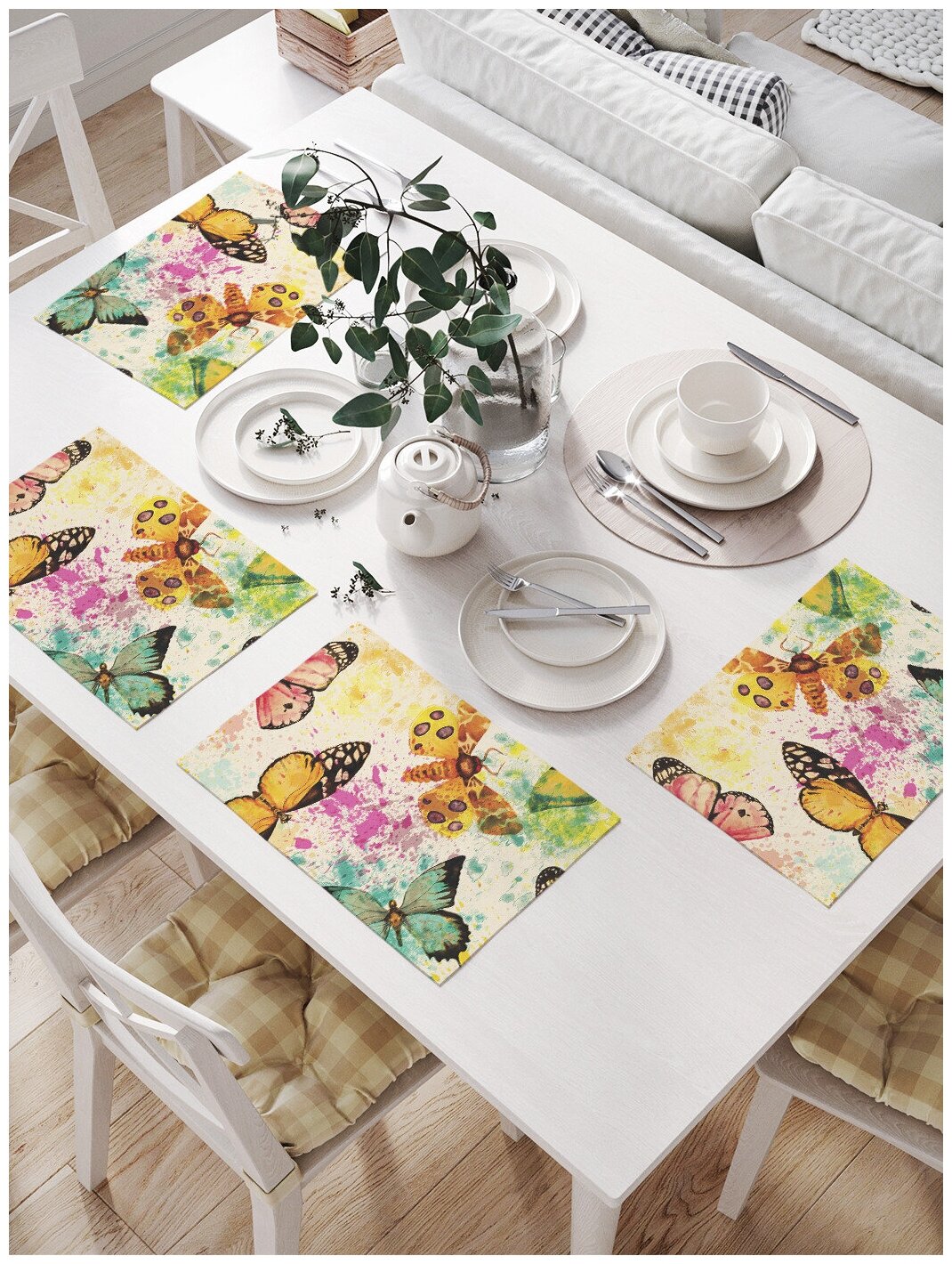 Комплект салфеток JoyArty "Красочная композиция с бабочками" для сервировки стола (32х46 см, 4 шт.)