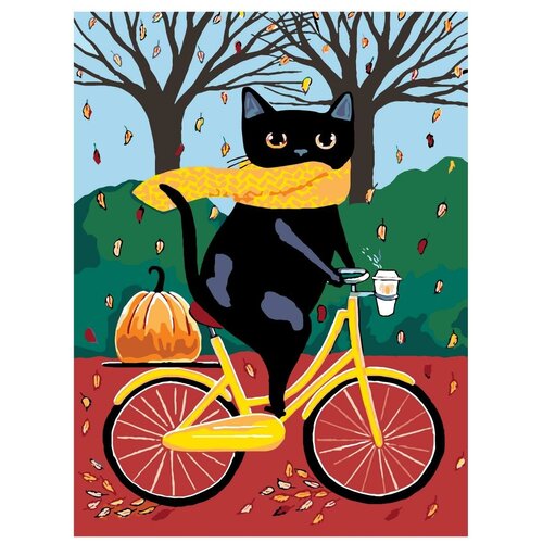 Картина по номерам, Живопись по номерам, 75 x 100, A318, чёрный кот, велосипед, тыква, осень, поп-арт картина по номерам живопись по номерам 60 x 75 a322 чёрный кот ночь луна цветы трава природа поп арт