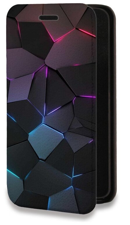 Дизайнерский горизонтальный чехол-книжка для Хуавей П Смарт 2021 / Huawei P Smart (2021) Геометрия неона