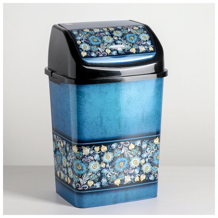 фото Ведро для мусора "Букет", 18 л, цвет синий (1 шт.)