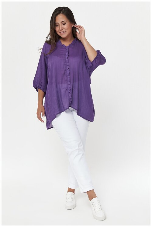 Блуза  Olsi, повседневный стиль, свободный силуэт, укороченный рукав, однотонная, размер 50, фиолетовый