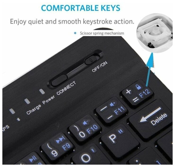 Ультратонкая беспроводная портативная bluetooth клавиатура нового поколения с подсветкой перезаряжаемая