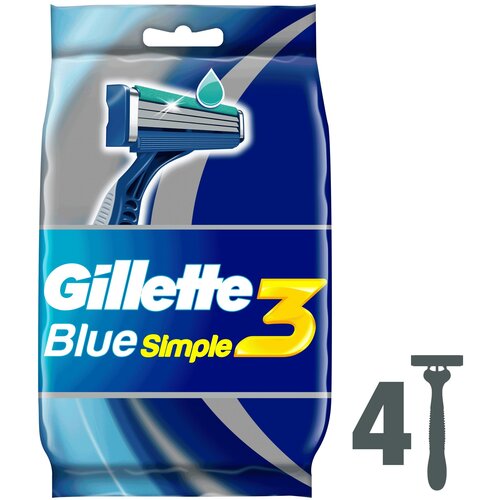 Gillette Одноразовые Мужские Бритвы Blue3 Simple, с 3 лезвиями, 4, фиксированная головка