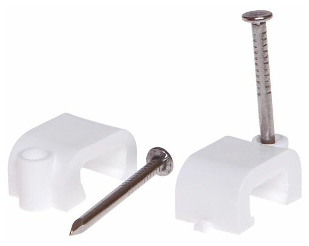 фото Скоба для крепления круглого кабеля 6 мм белая, с гвоздем (50 шт в зип-локе) STARFIX (SMZ2-35834-50)