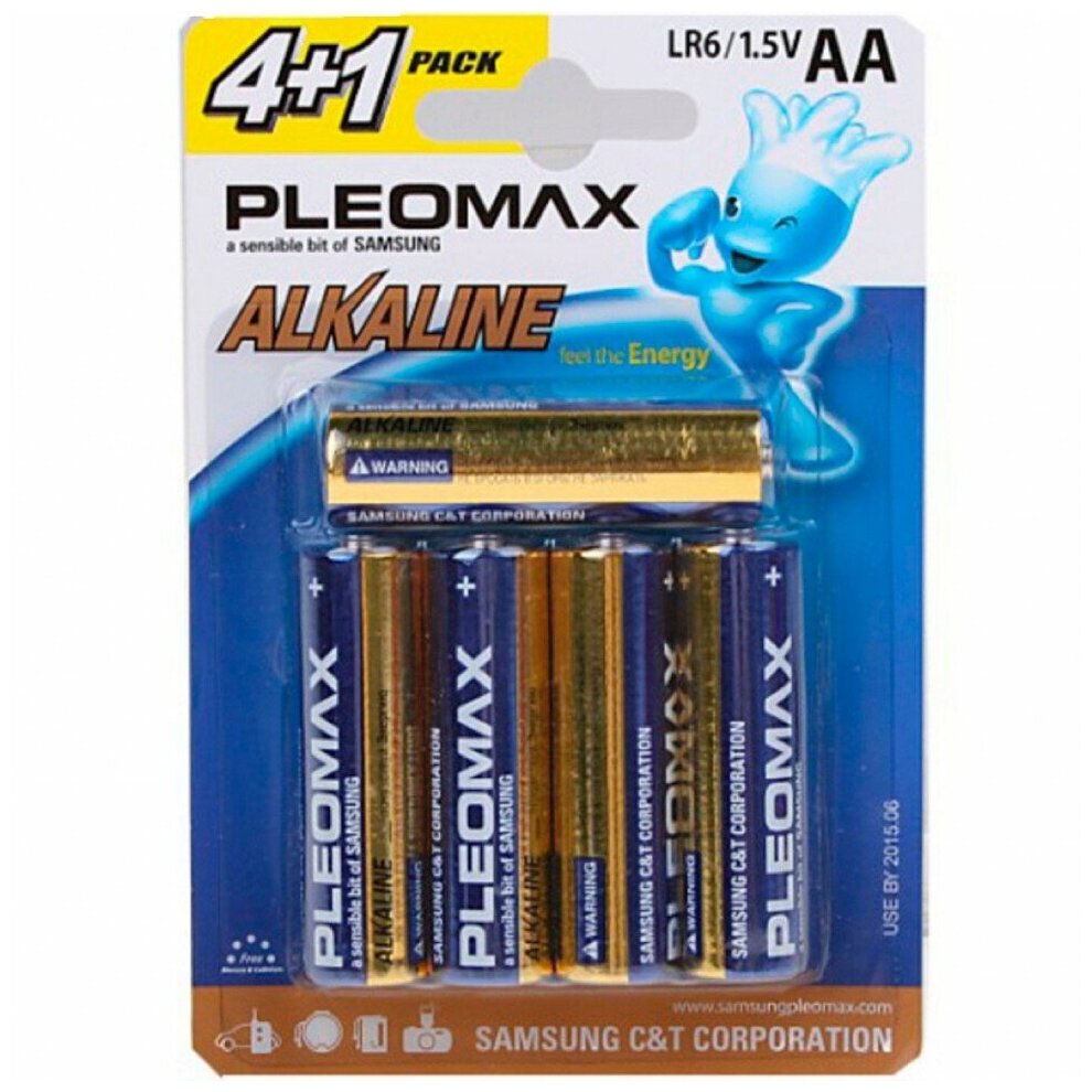 Батарейка AA Samsung Pleomax LR06-4+1 5BL, 1.5В, (5/50/500), 5шт