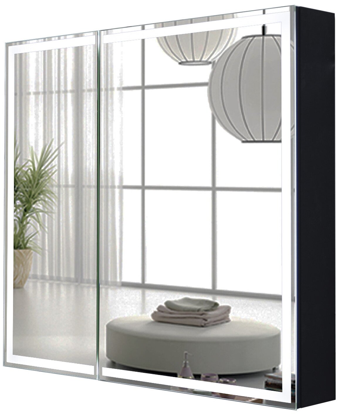 Зеркало-шкаф La Tezza с подсветкой, включатель датчик движения, розетка, универсальный, 800х800х150 (ШВГ), черный