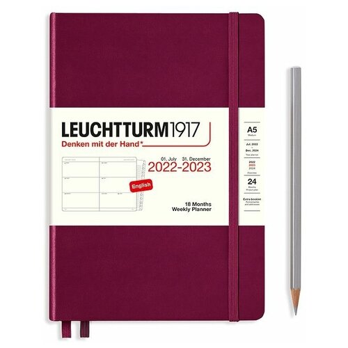 Еженедельник-Планер академический Leuchtturm Medium (A5) на 2023г (18мес) с буклетом твердая обложка Оливковый
