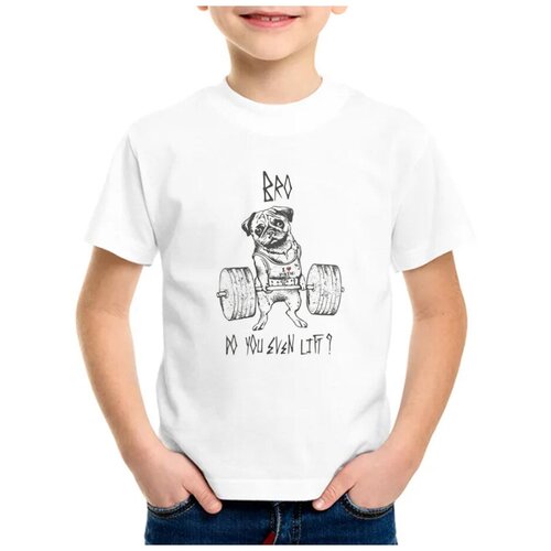 Детская футболка coolpodarok 24 р-рЖивотные Мопс с гантелей