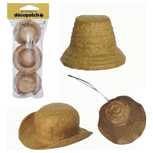 Фигурка из папье-маше, объемная, шляпки 7* х 4,5/7 х 3,9 см, 3 шт