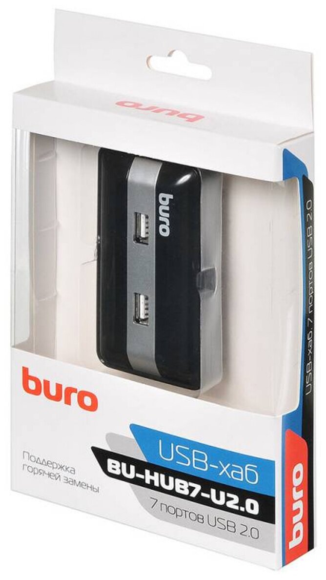 Разветвитель USB 2.0 Buro BU-HUB7-U2.0 7 портов USB цвет черный (389738)