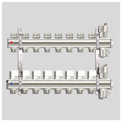 Коллекторная группа TIM KB008 1 ВР, 8 отводов 3/4, воздухоотводчик, сливной кран для теплого пола, отопления