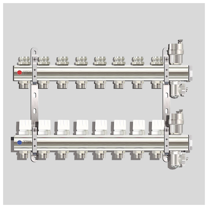 Коллекторная группа TIM KB008 1" ВР, 8 отводов 3/4", воздухоотводчик, сливной кран для теплого пола, отопления