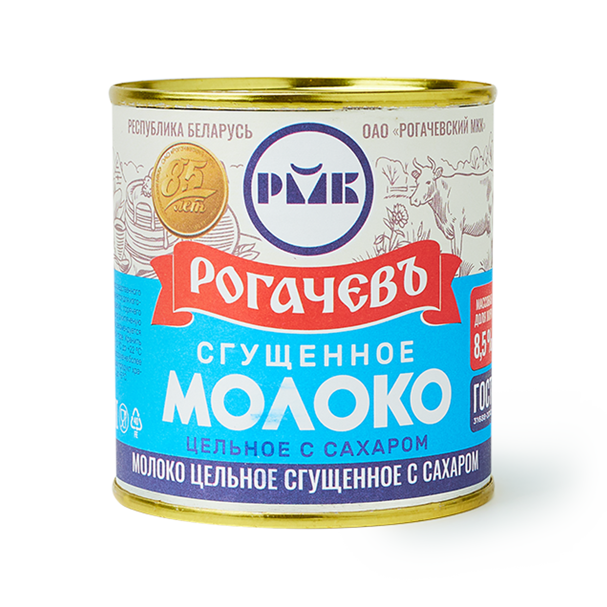 Сгущенное молоко Рогачевъ цельное с сахаром, 380 г, жестяная банка