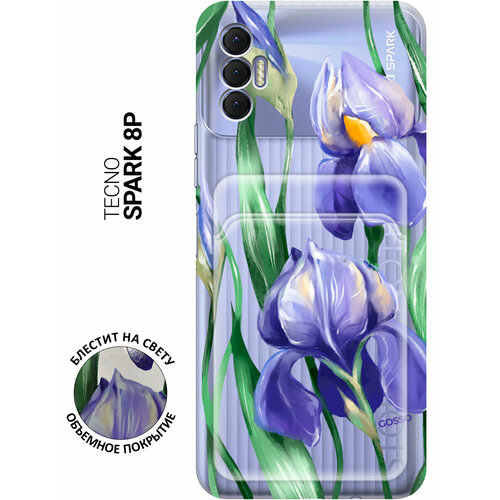 Силиконовый чехол на Tecno Spark 8P / Техно Спарк 8Р с рисунком Amazing Irises и карманом для карт прозрачный силиконовый чехол на tecno spark 8p техно спарк 8р с 3d принтом amazing irises прозрачный