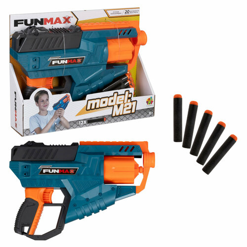 Бластер механический 1toy Funmax M21барабан на 6 выстрелов, в компл. 12 EVA снарядов