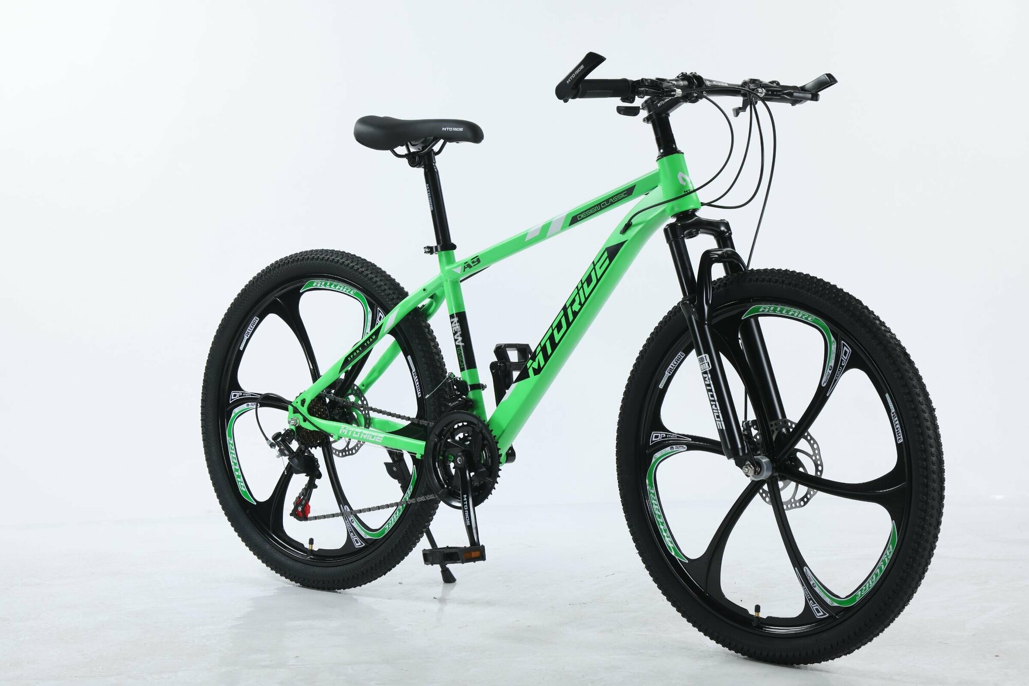 Велосипед Горный MTO Ride 26", 2023, 17", зеленый литый диски