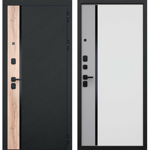 Входная металлическая дверь Фрегат дуб галиаф, шагрень черная, черный молдинг / Грей, Белый матовый, черный молдинг 960 мм левая