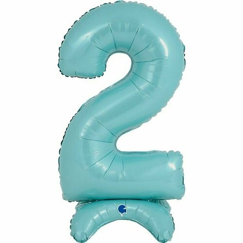 Фольгированный шар цифра 2 25" Pastel Blue на подставке голубой