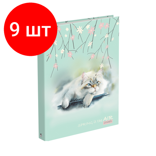 Комплект 9 шт, Тетрадь на кольцах А5, 200л, BG Весенняя, 4 цвет. блок, матовая ламинация