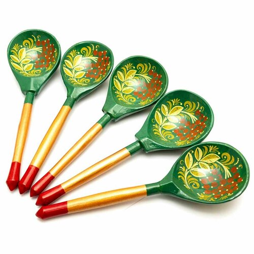 Деревянная ложка столовая с росписью - Зеленушка 19 см Набор 5 шт 1199₽