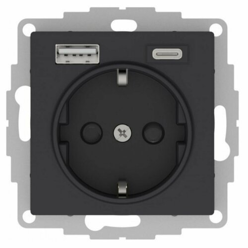 Розетка силовая со шторками 16А с 2 USB A+C 5В/2.4А//3.0А, 2х5В/1,5А карбон Schneider Electric Atlas Design ATN001032 розетка systeme electric atlas design atn001030 скрытая установка карбон с заземлением два модуля usb