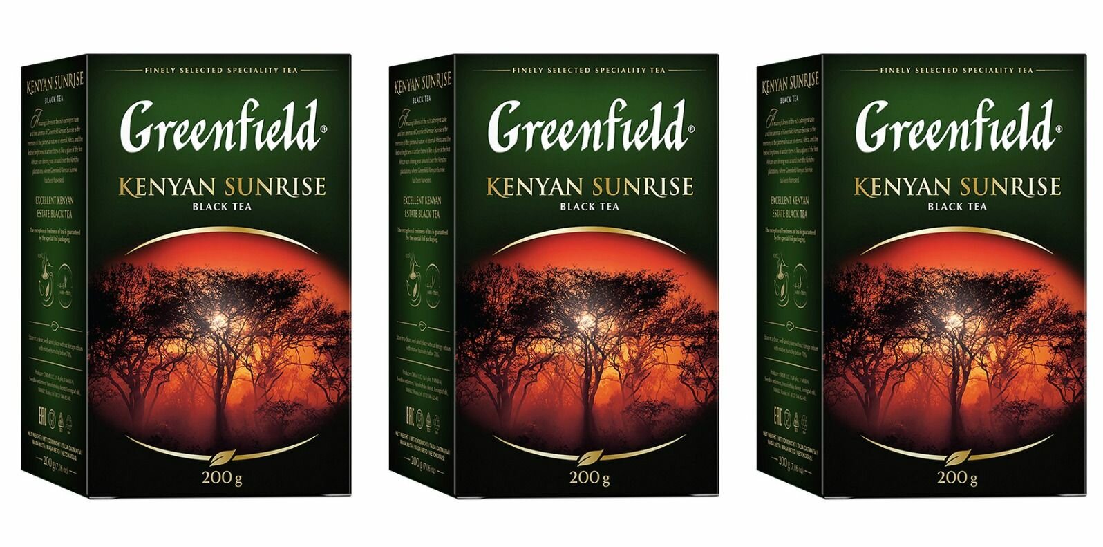 Greenfield Чай листовой Kenyan Sunrise черный, 200 г, 3 уп