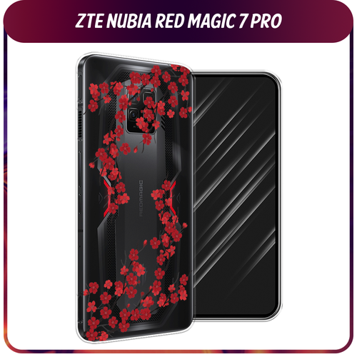 Силиконовый чехол на ZTE Nubia Red Magic 7 Pro / ЗТЕ Нубиа Ред Меджик 7 Про Красная сакура, прозрачный силиконовый чехол на zte nubia red magic 7 pro зте нубиа ред меджик 7 про бордовые розы фон прозрачный